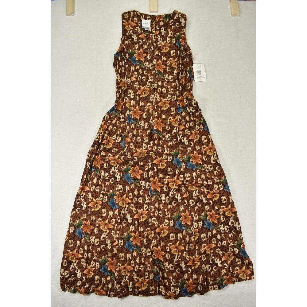 VTG JR Bentley Womens Maxi Dress NWT 12 Leopard Tropical Floral Button Front
